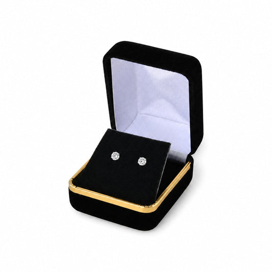 earring box - Black Velvet Earring Boxes with Gold Trim - 12 Pack SE3-BK front view