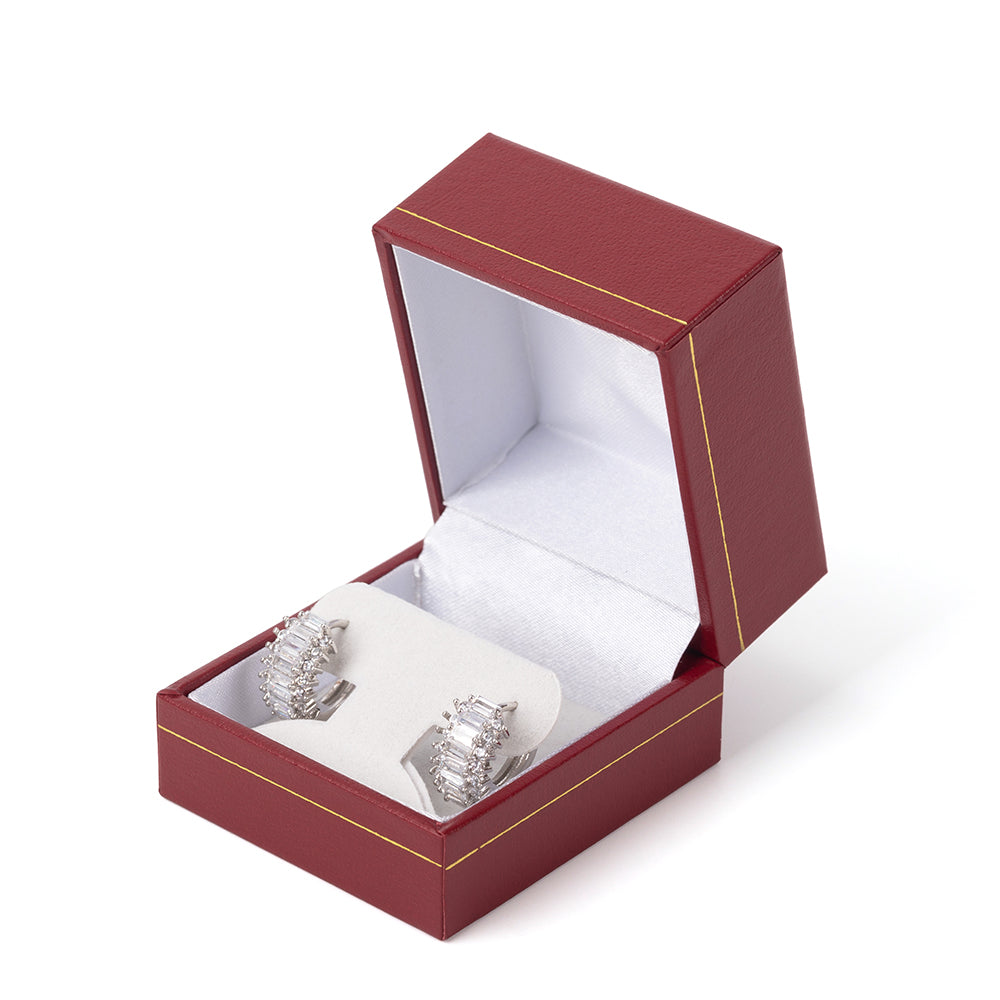earring box - 24pcs Red Gold Leatherette Earring Box LH1-R W front view