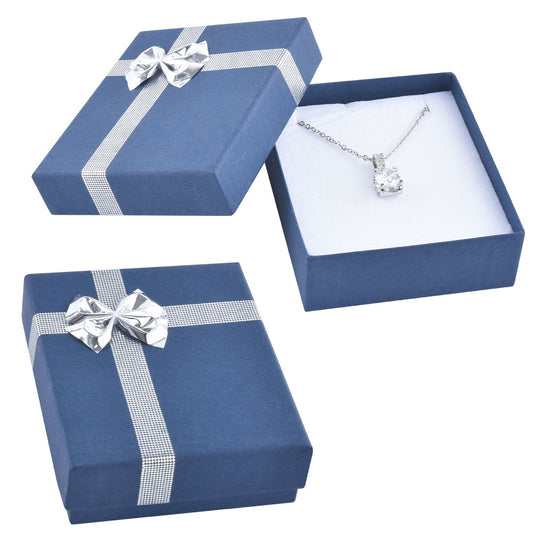 earring box and pendant box - 24 Blue Silver Cardboard Pendant Earring Boxes BB09-BP front view
