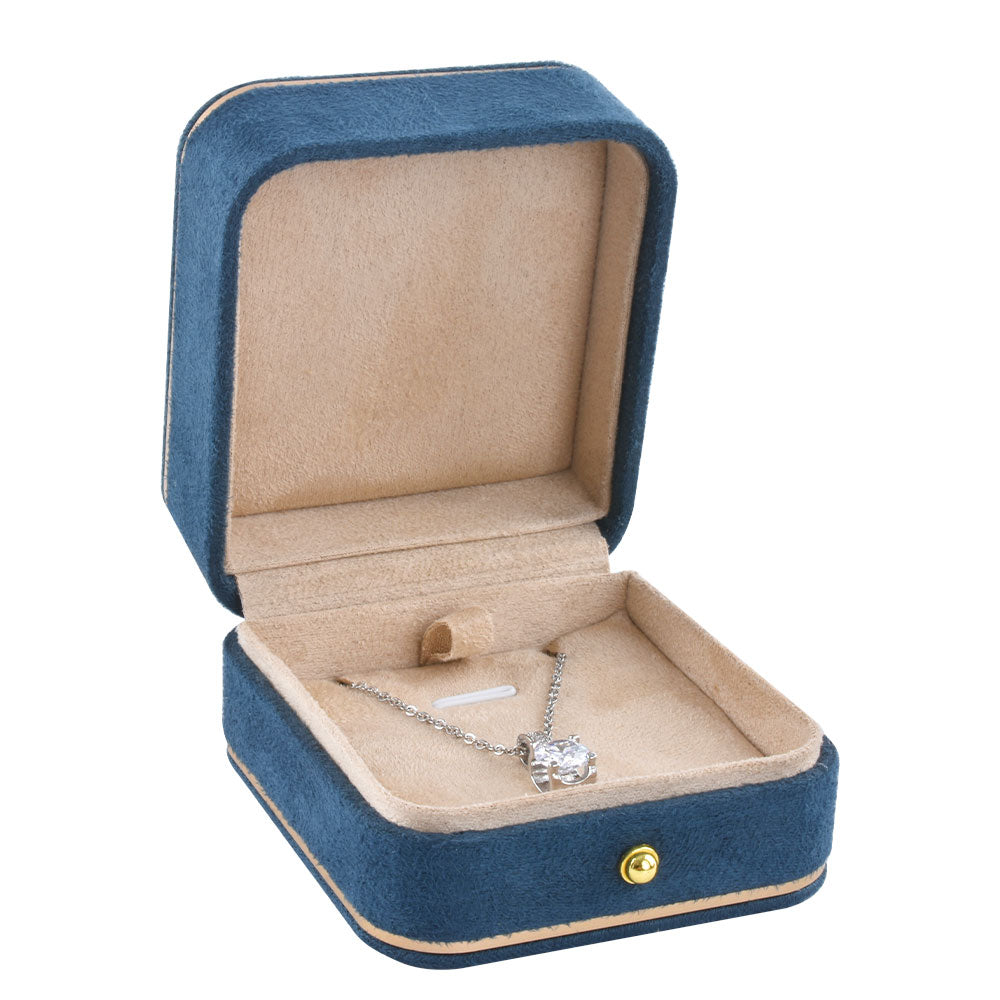 earring box and pendant box and necklace box - Blue Suede Pendant Earring Necklace Box V15P-B BK front view