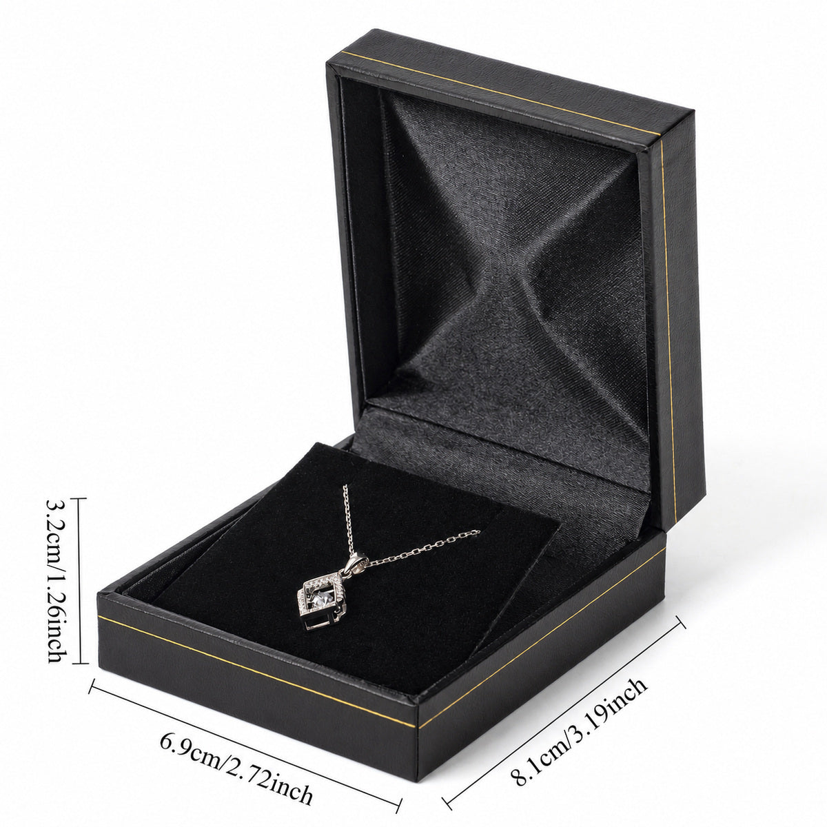 earring box and pendant box and necklace box - 12pcs Black Gold Earring Box Pendant Necklace LE7-BK BK side view