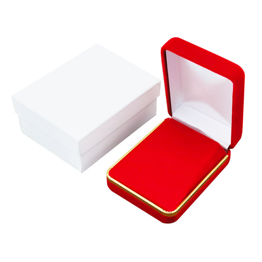 earring box and pendant box - Red Velvet Pendant and Earring Boxes with Gold Trim - 12 Pack SE4-RD open view