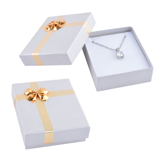earring box and pendant box - 24 Silver White Cardboard Pendant Earring Boxes BB09-SLP front view