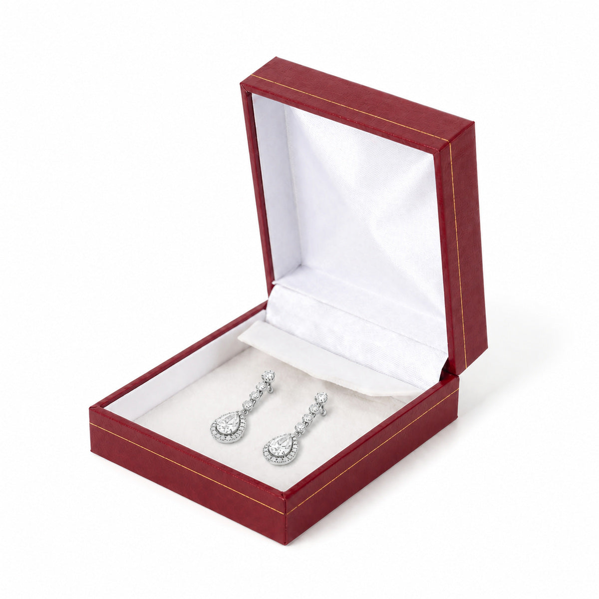 earring box - 12pcs Red Gold Leatherette Earring Box Display LE6-R W front view