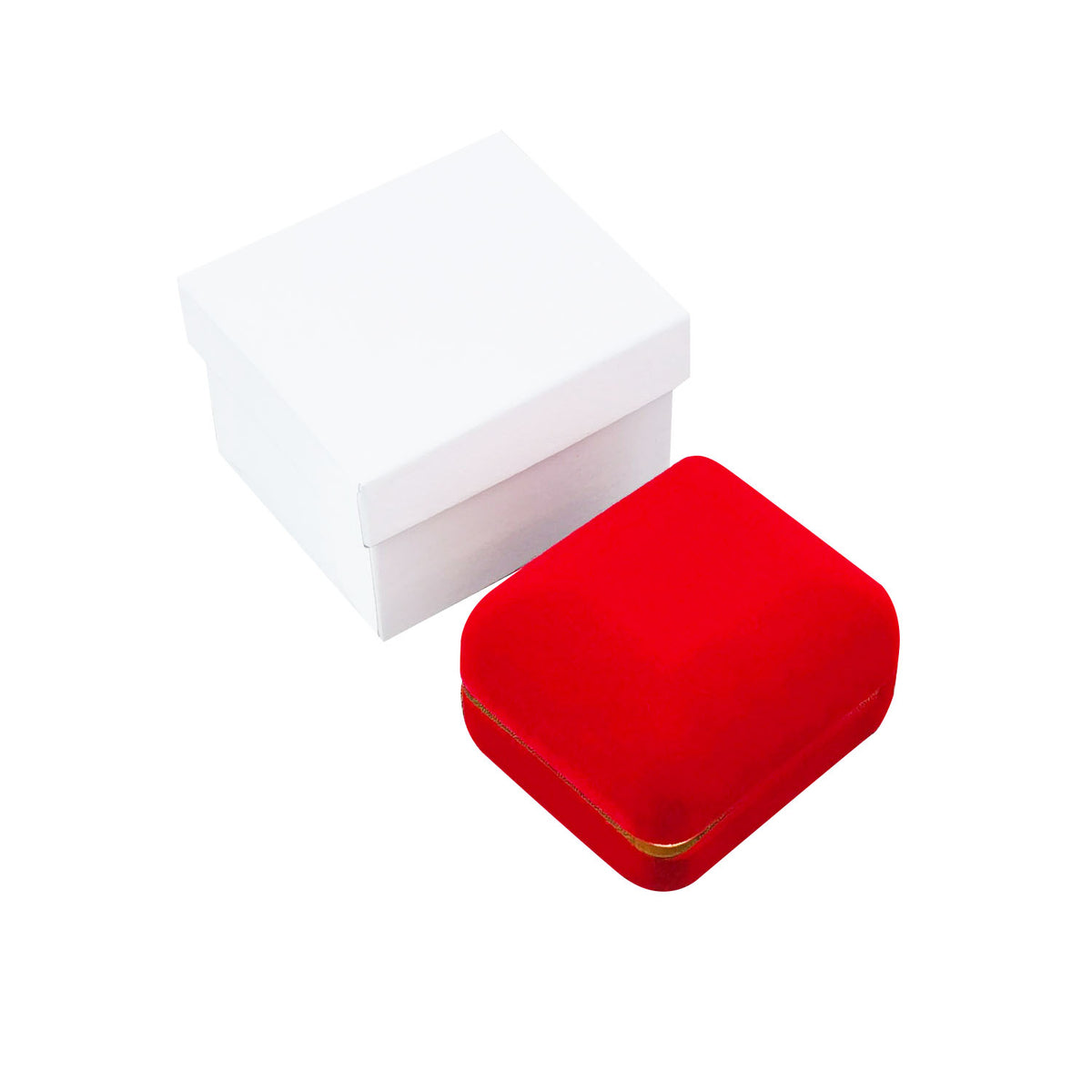 earring box - Red Velvet Earring Boxes with Gold Trim - 12 Pack SE3-RD detail view