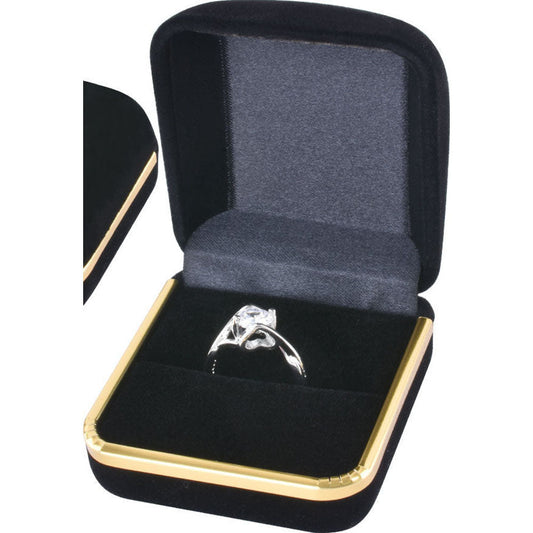Black F02 flocking ring box open and closed presentation view