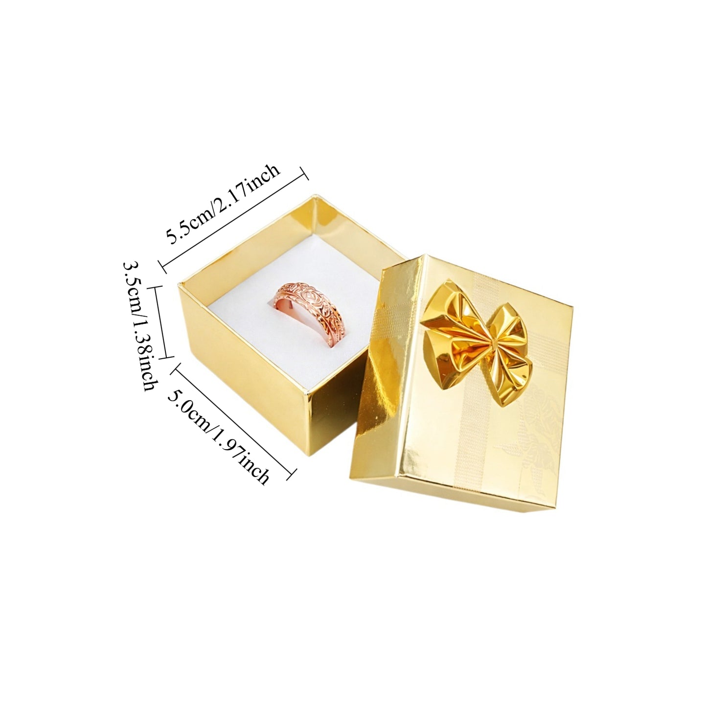 Gold ribbon paper ring jewelry gift box, size guide