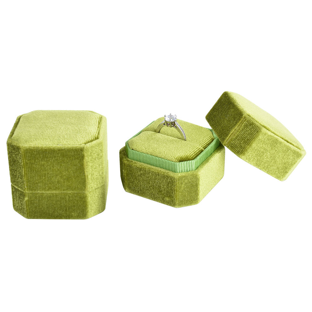 Green Octagonal Velvet Ring Box, product view 1