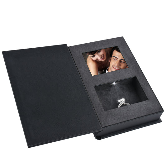 Open VB05 video engagement ring box with ring presentation area