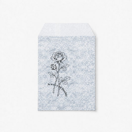 jewelry bag - 100 Silver Rose Paper Envelopes EN127 front view