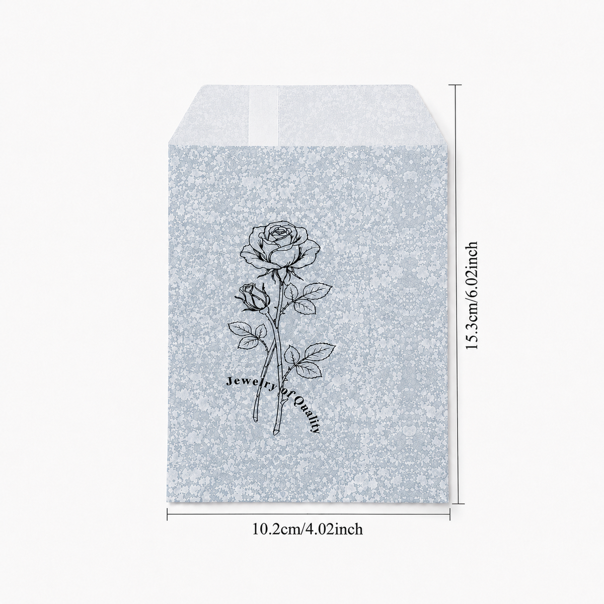 jewelry bag - 100 Silver Rose Paper Envelopes EN127 open view