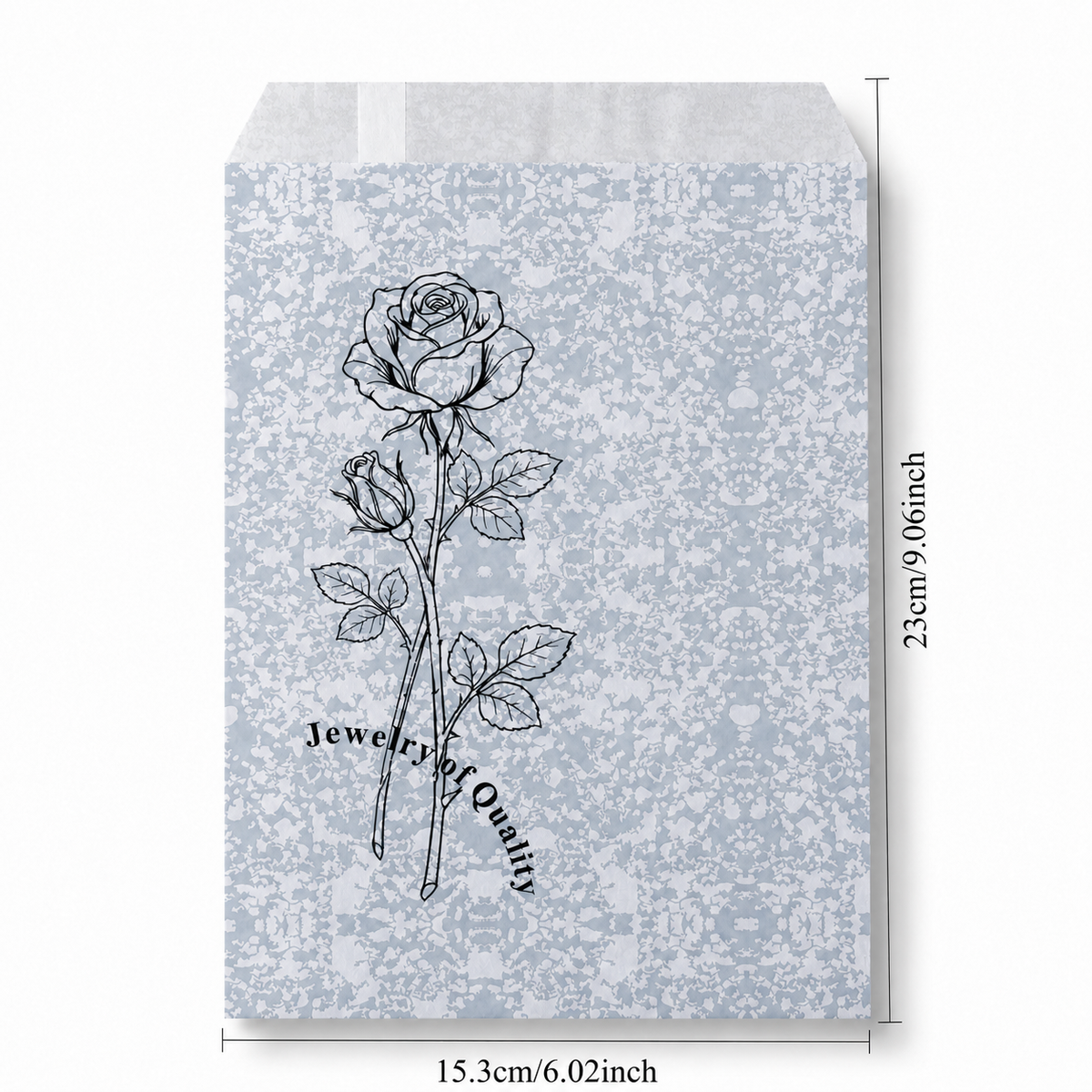 jewelry bag - 100 Silver Rose Paper Envelopes EN125 open view