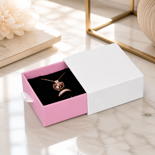 jewelry box - White & Pink Drawer Jewelry Boxes 24 Pack B2533-P open view
