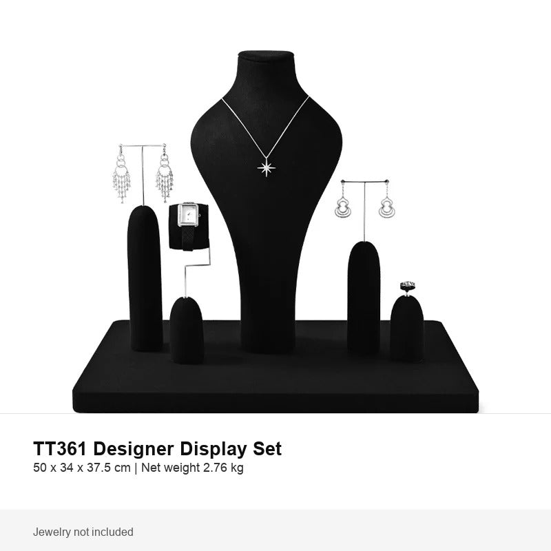 jewelry display - Black Microfiber Jewelry Display Stand Set C03005 front view