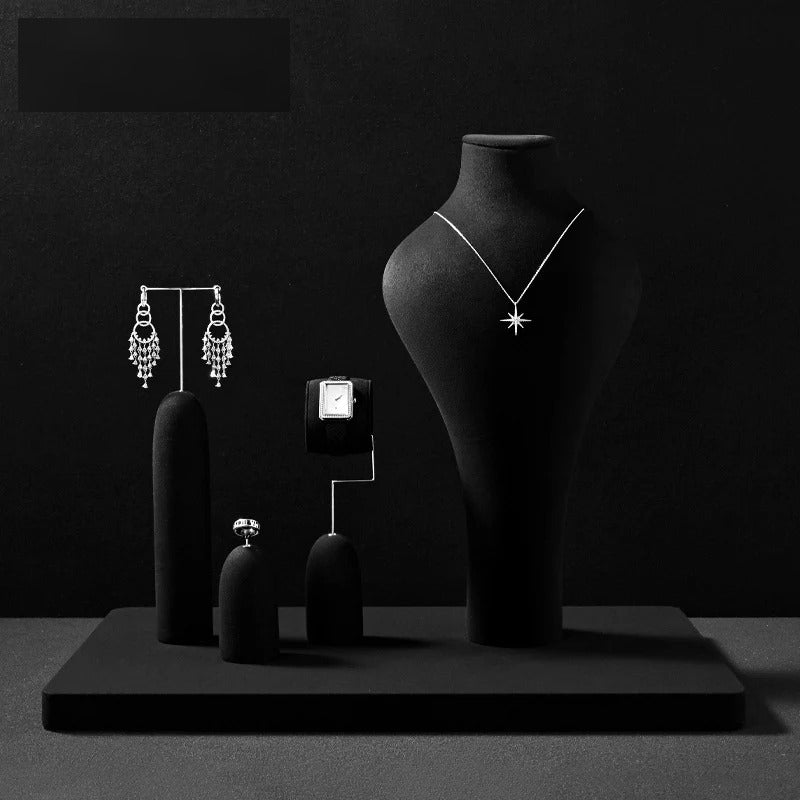 jewelry display - Black Microfiber Jewelry Display Stand Set C03005 side view