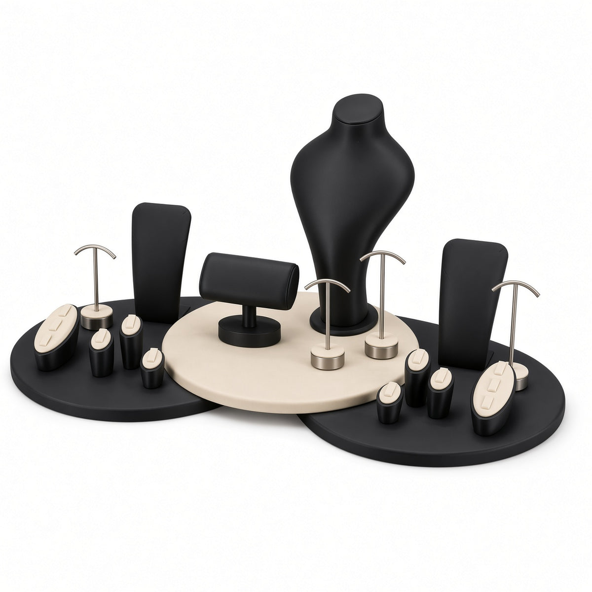 jewelry display - Custom Black Circular Platform Jewelry Display Rack Set CJD018 front view