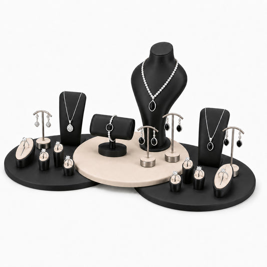 jewelry display - Custom Black Circular Platform Jewelry Display Rack Set CJD018 open view