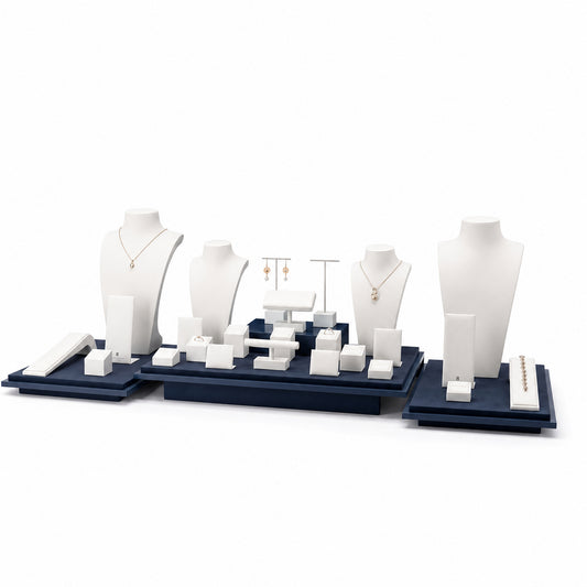 jewelry display - Custom Blue and White Three-Zone Wholesale Jewelry Display CJD021 front view