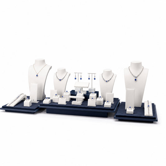 jewelry display - Custom Blue and White Three-Zone Wholesale Jewelry Display CJD021 open view