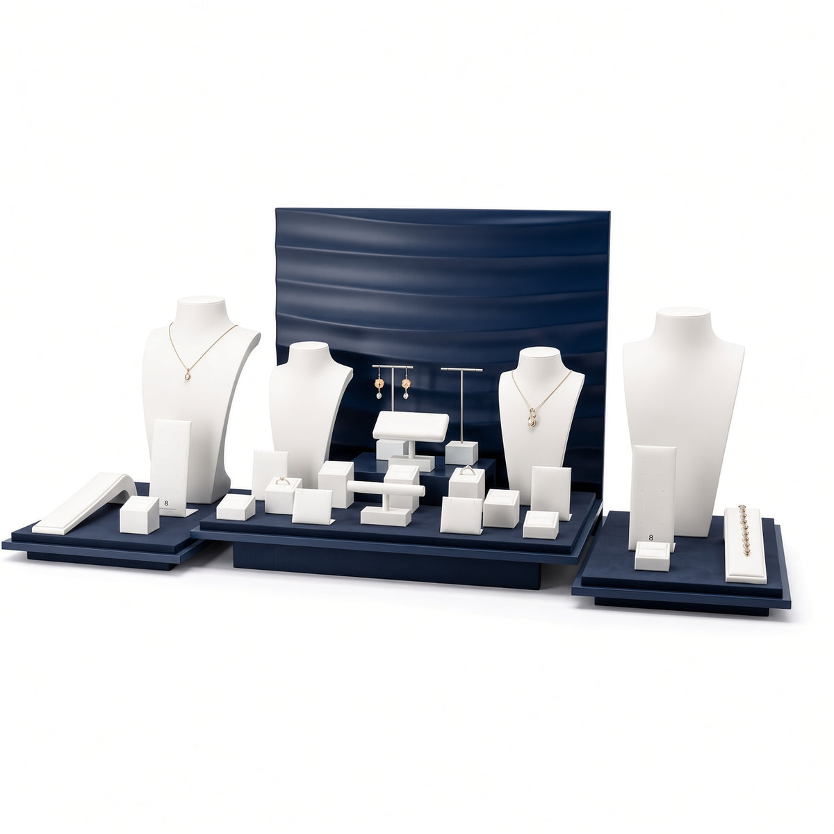 jewelry display - Custom Blue and White Three-Zone Wholesale Jewelry Display CJD021 side view