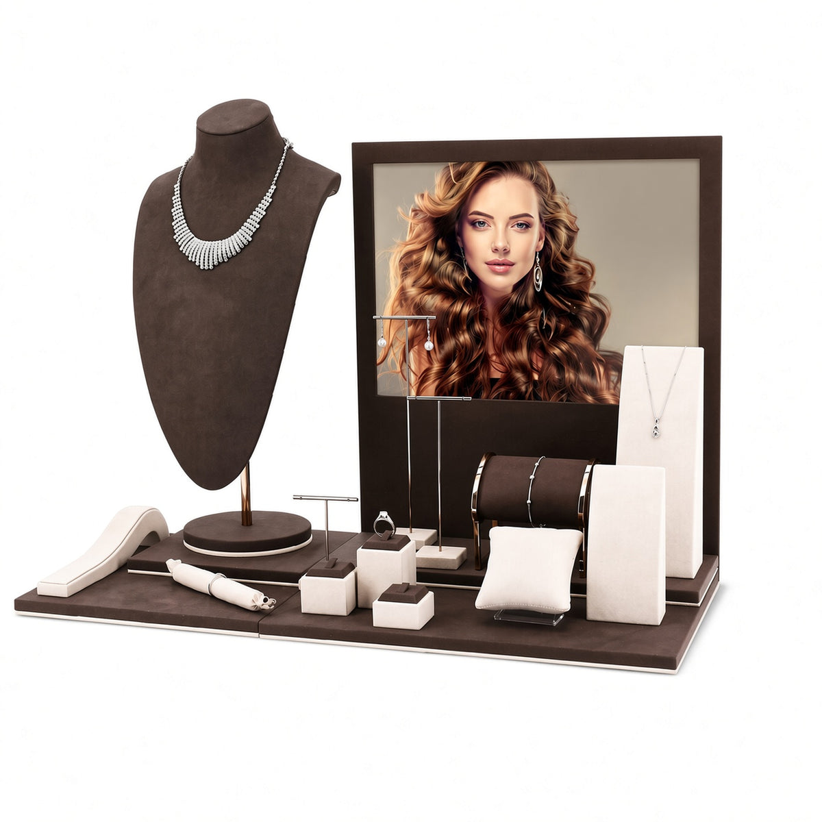 jewelry display - Custom Brown Portrait-Backdrop Jewelry Window Display CJD017 side view
