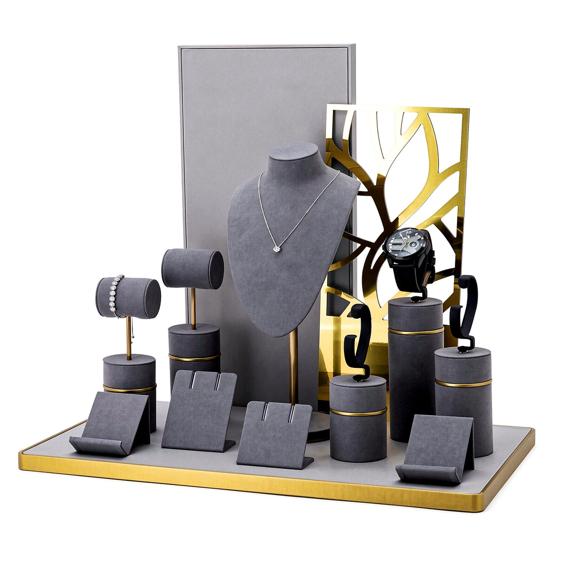 jewelry display - Custom Charcoal Gold Jewelry Display Stand Collection CJD026 side view