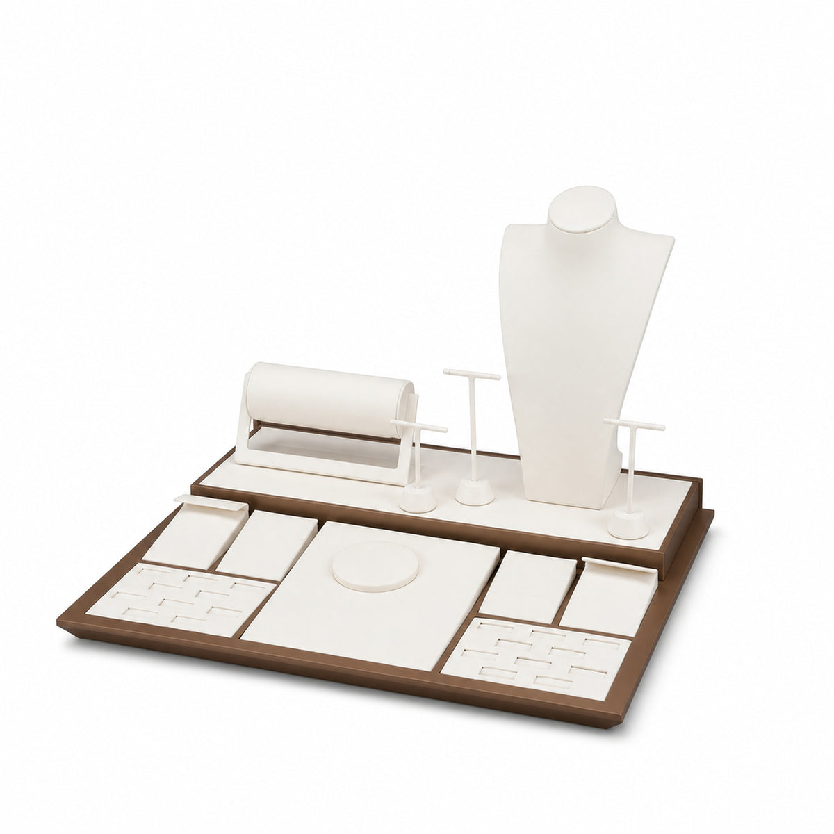 jewelry display - Custom Cream and Brown Jewelry Display Counter Set CJD012 front view