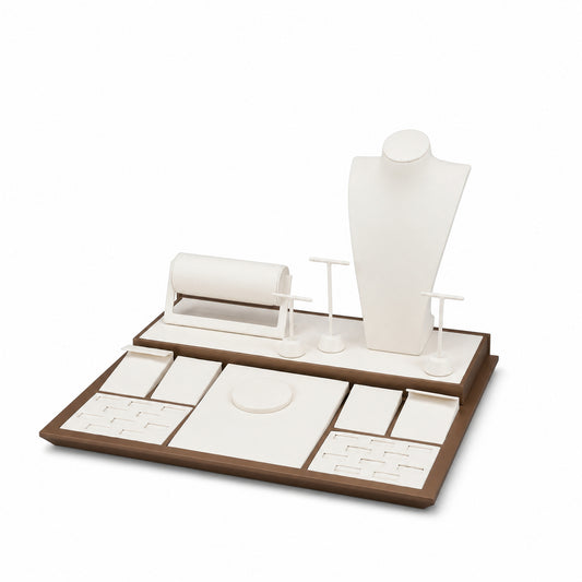 jewelry display - Custom Cream and Brown Jewelry Display Counter Set CJD012 front view