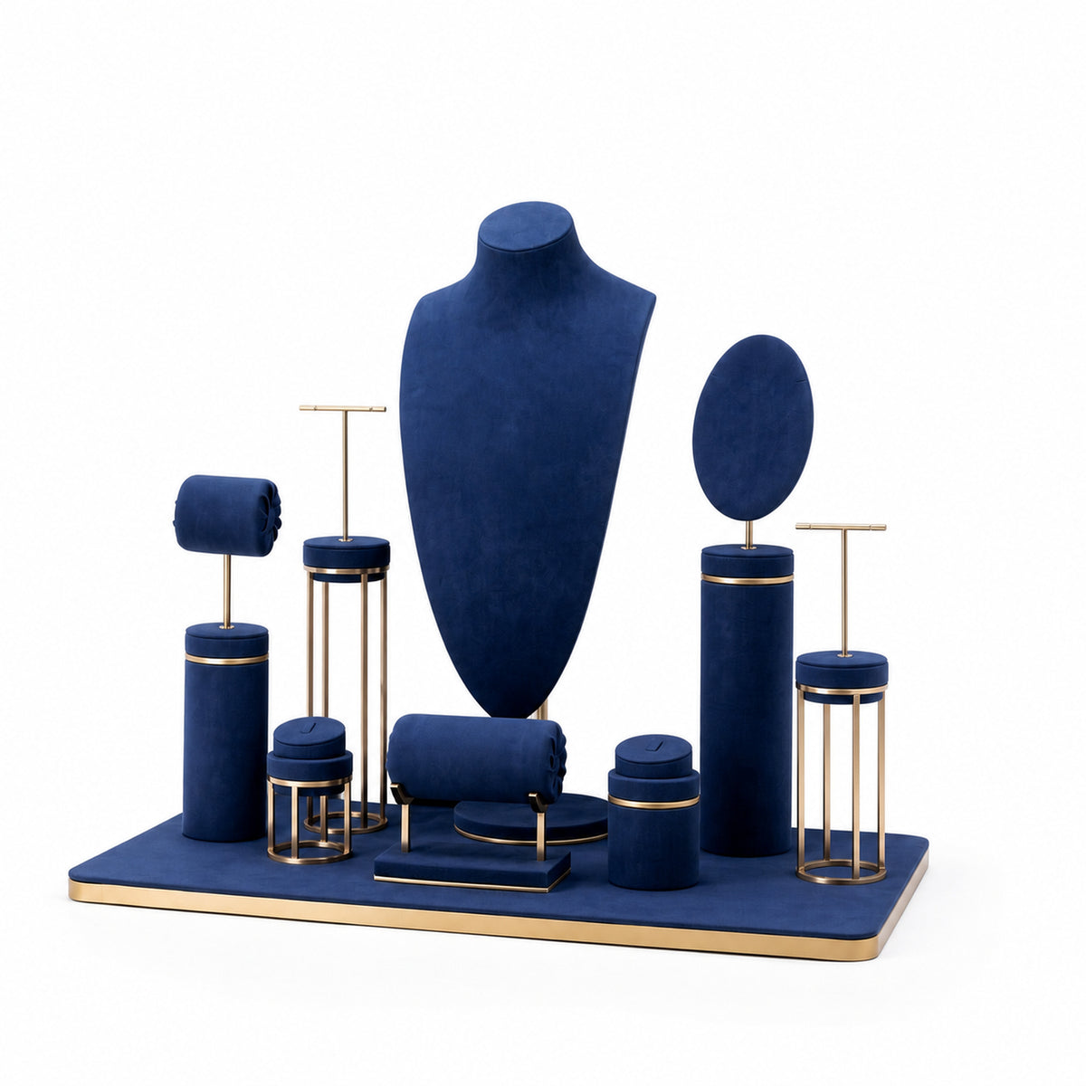 jewelry display - Custom Navy Rounded-Panel Jewelry Display Showcase CJD015 front view