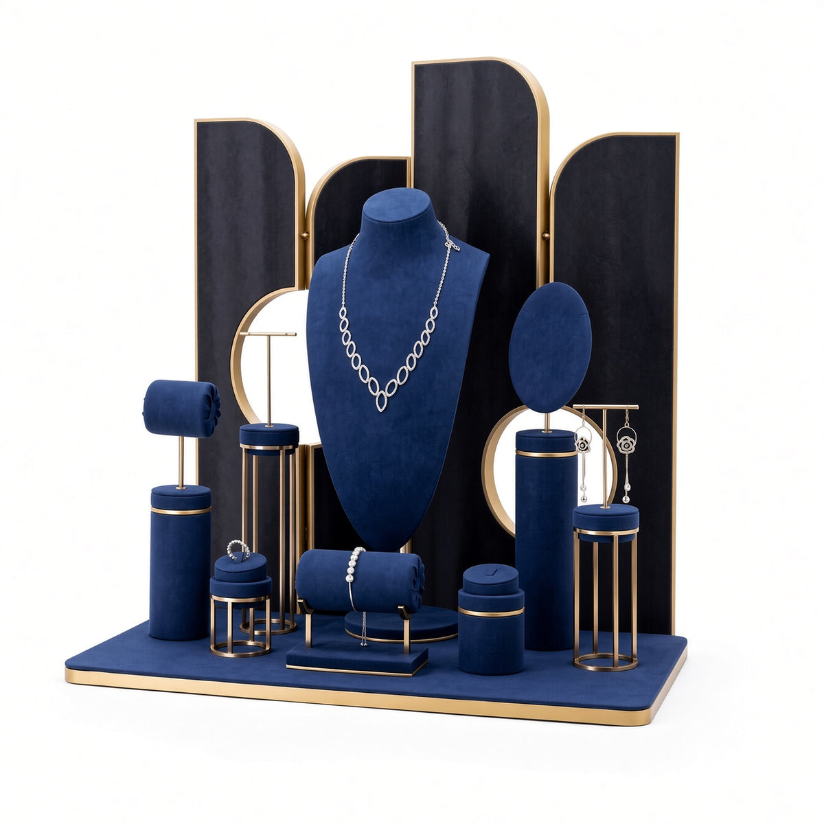 jewelry display - Custom Navy Rounded-Panel Jewelry Display Showcase CJD015 side view