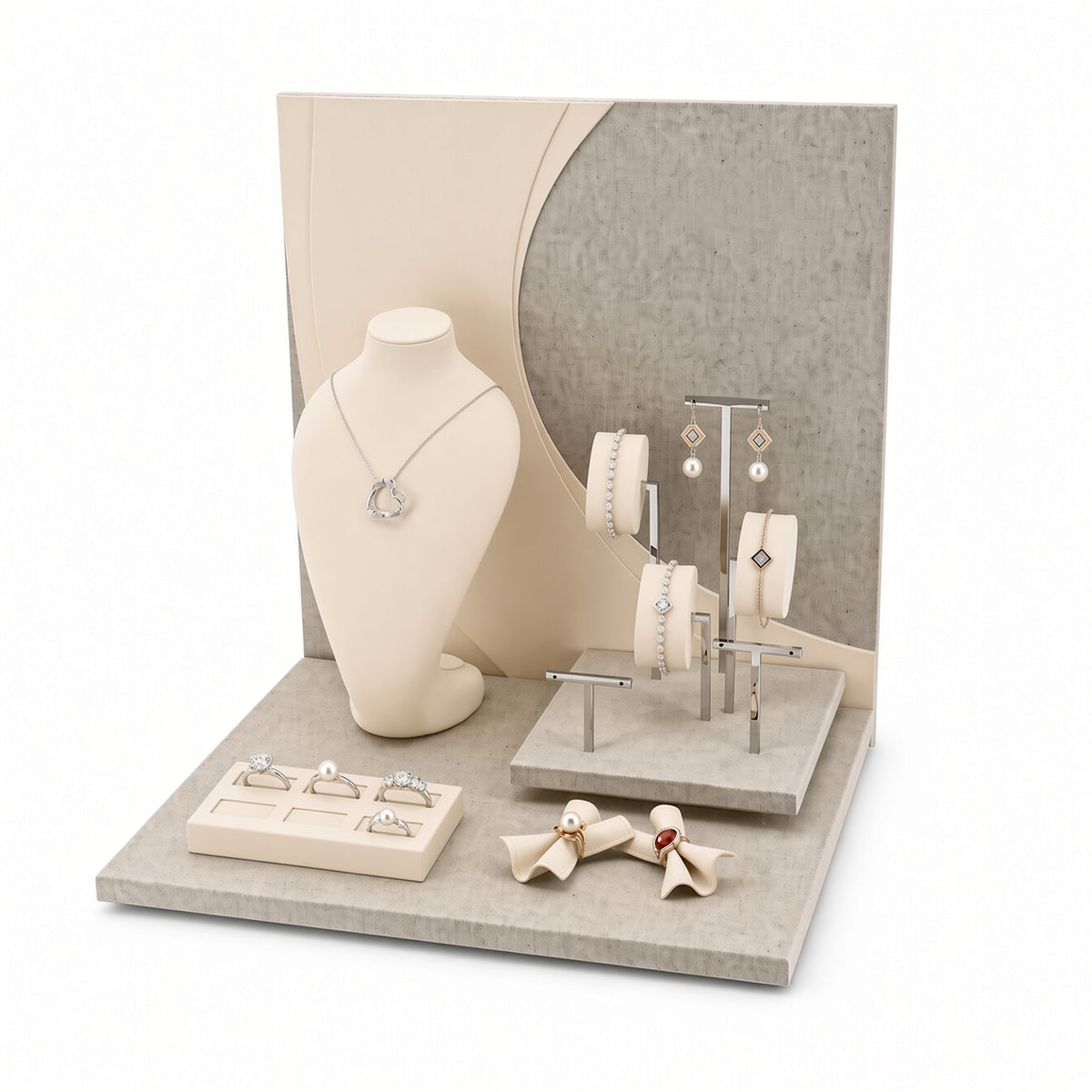 jewelry display - Custom Neutral Curved-Backdrop Retail Jewelry Display CJD011 detail view