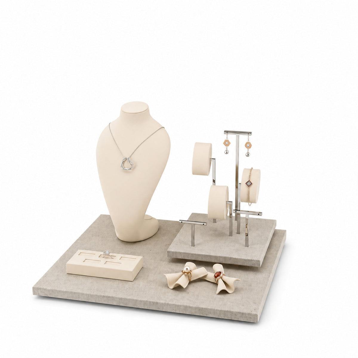 jewelry display - Custom Neutral Curved-Backdrop Retail Jewelry Display CJD011 front view