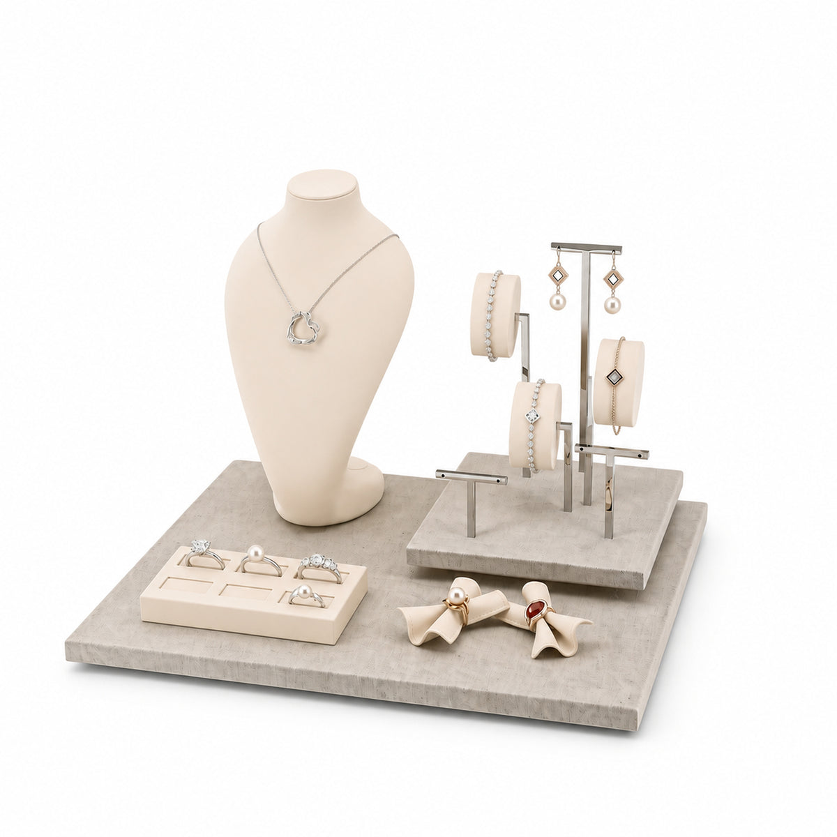 jewelry display - Custom Neutral Curved-Backdrop Retail Jewelry Display CJD011 open view