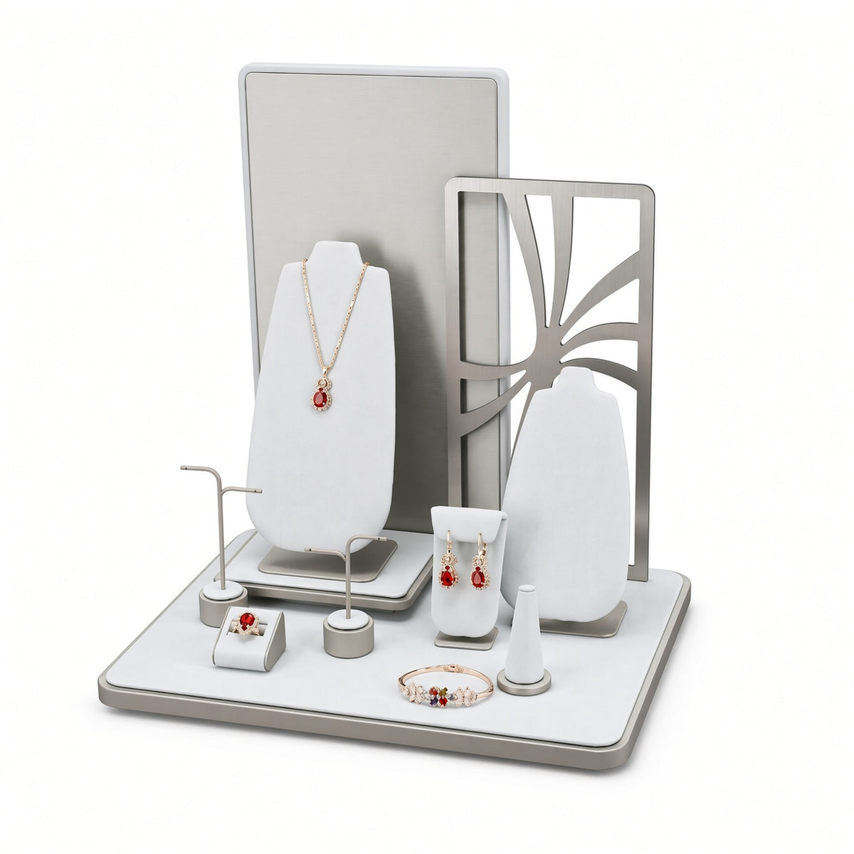 jewelry display - Custom White Geometric Countertop Jewelry Display CJD008 side view
