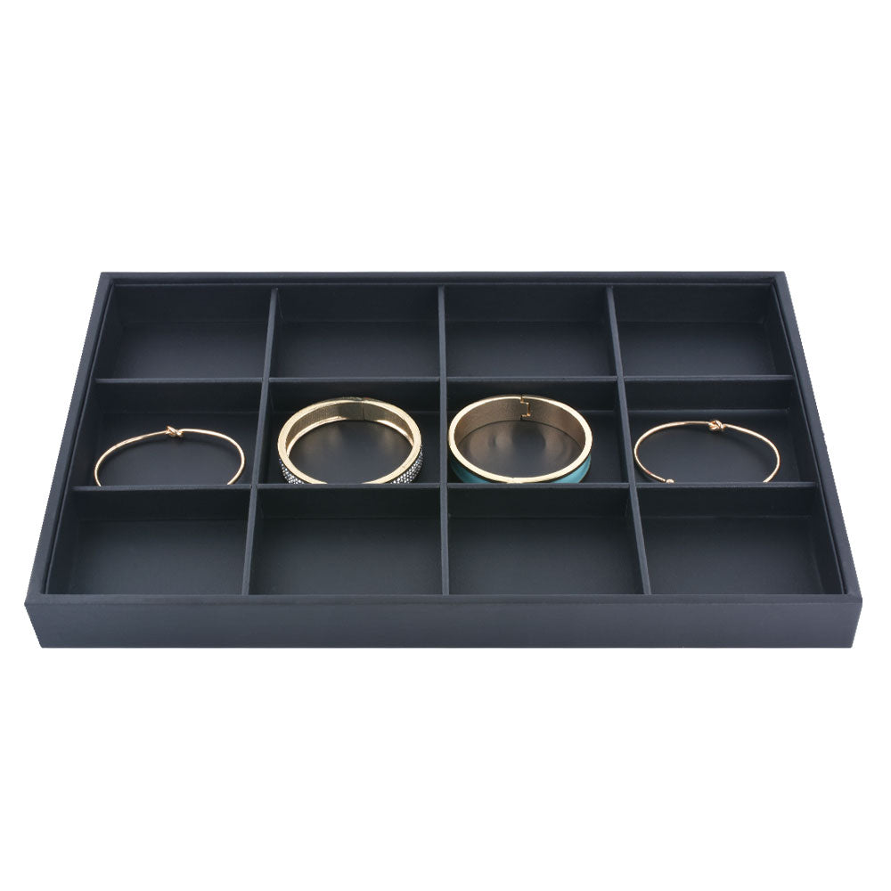 jewelry display tray - 12 Black PU Display Tray T001-12EM PU-BK front view