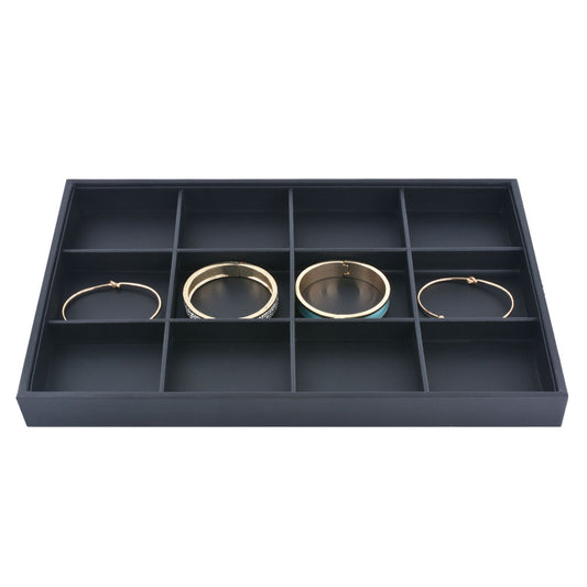 jewelry display tray - 12 Black PU Display Tray T001-12EM PU-BK front view