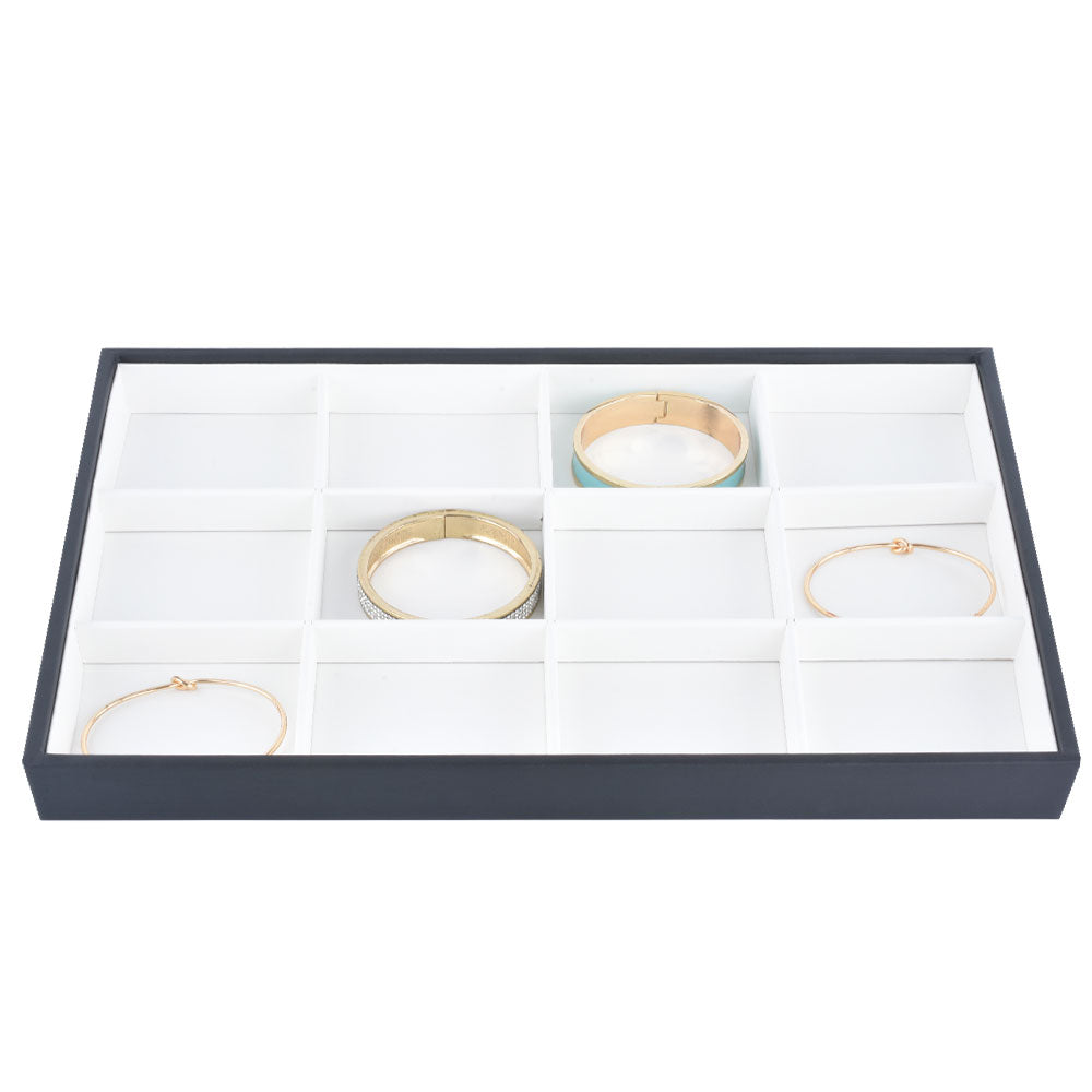 jewelry display tray - 12 White PU Display Tray T001-12EM PU-W front view