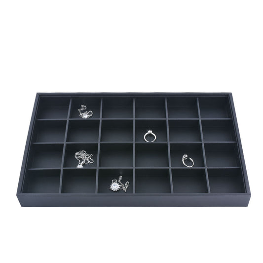 jewelry display tray - 24 Black PU Tray T001-24EM PU-BK front view