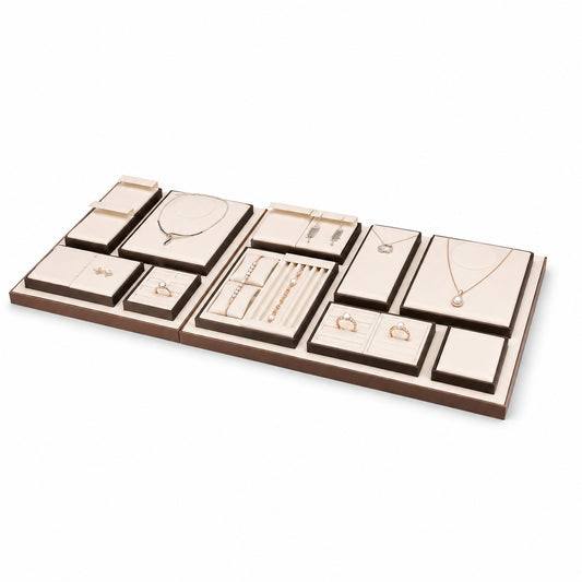 jewelry display tray - Custom Cream Compartment Jewelry Display Tray Collection CJD023 open view