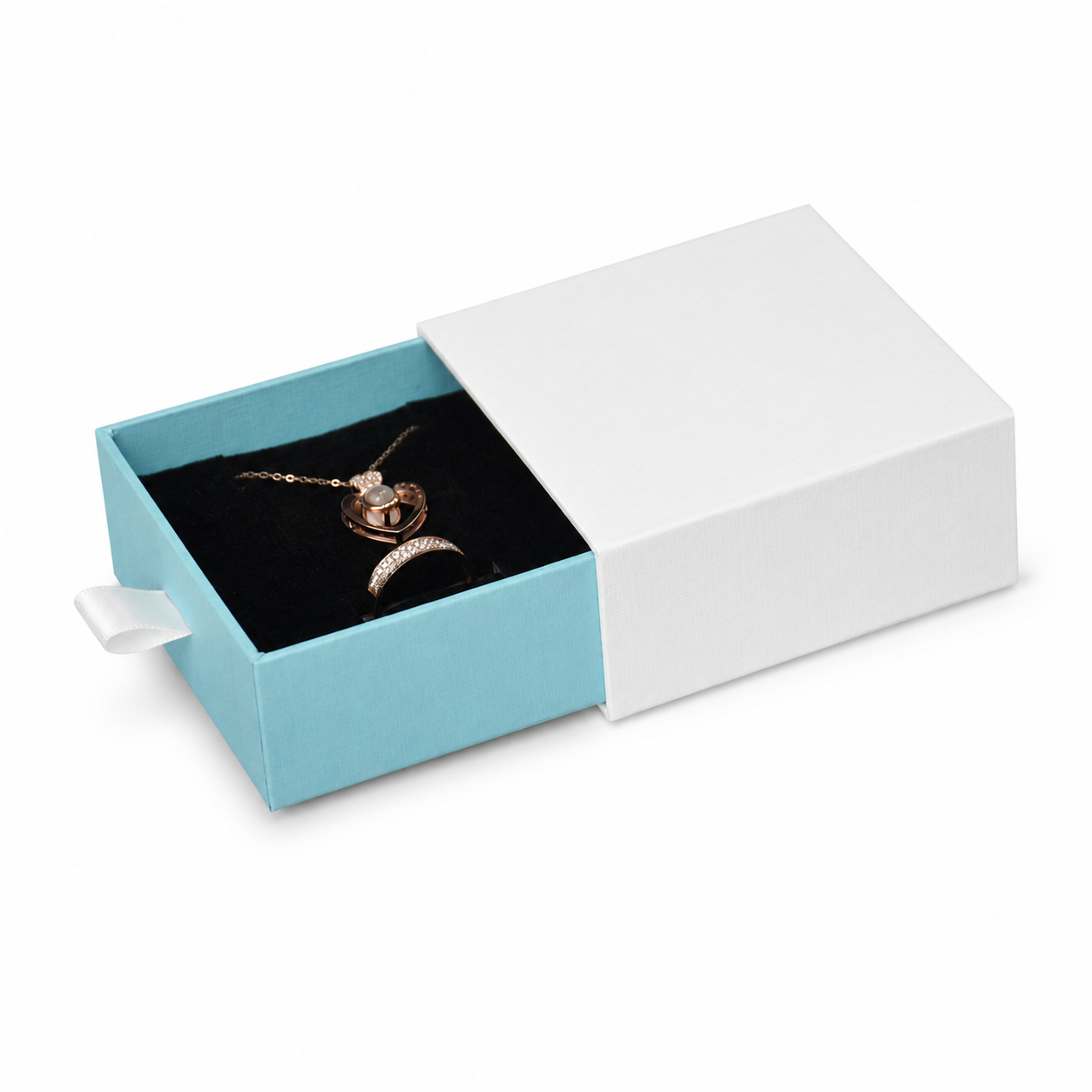 White & Baby Blue Drawer Jewelry Boxes – 24 Pack
