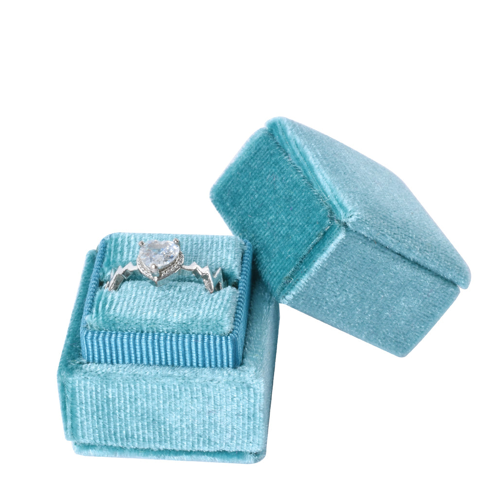 Light Blue Mini Square Velvet Ring Box, product view 2