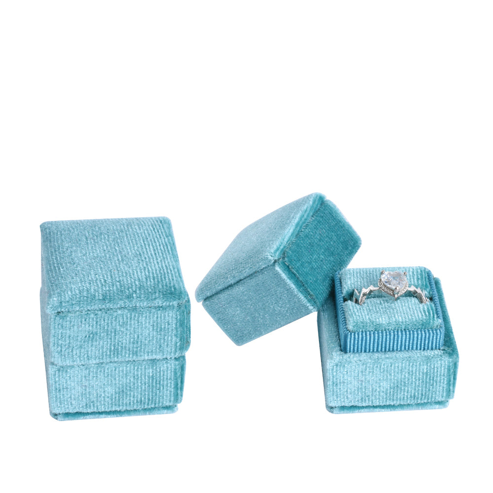 Light Blue Mini Square Velvet Ring Box, product view 1