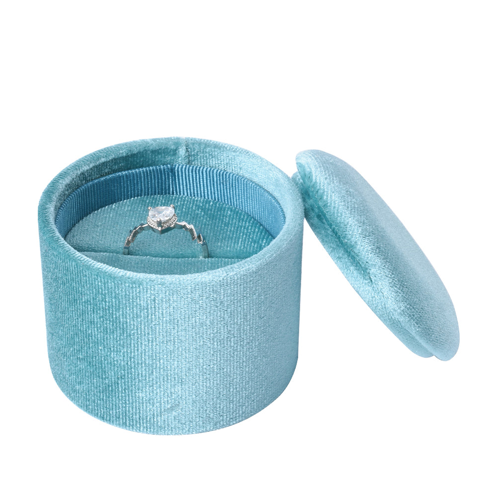 Light Blue Recessed Round Velvet Ring Box, product view 2