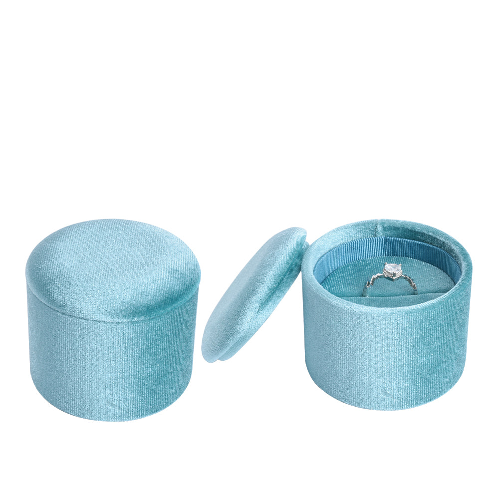 Light Blue Recessed Round Velvet Ring Box, product view 1