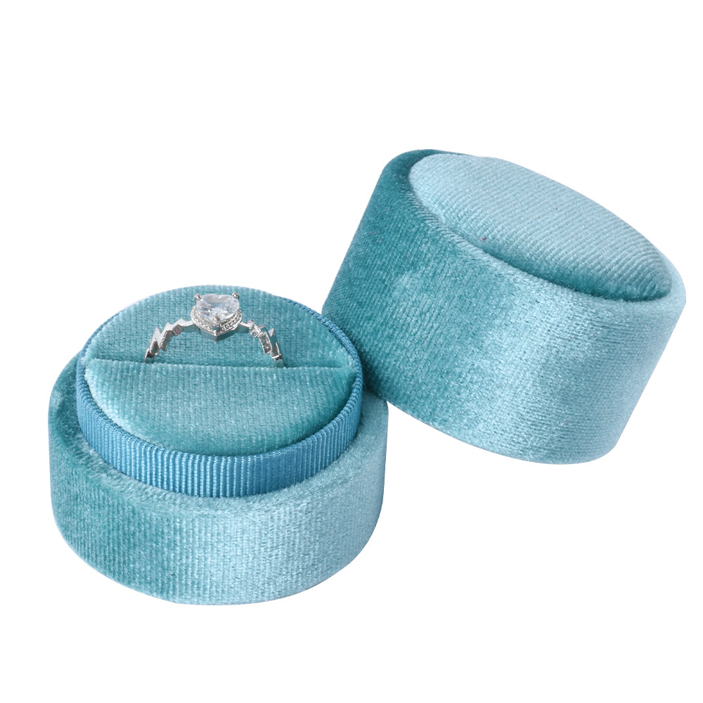 Light Blue Round Velvet Ring Box, product view 2