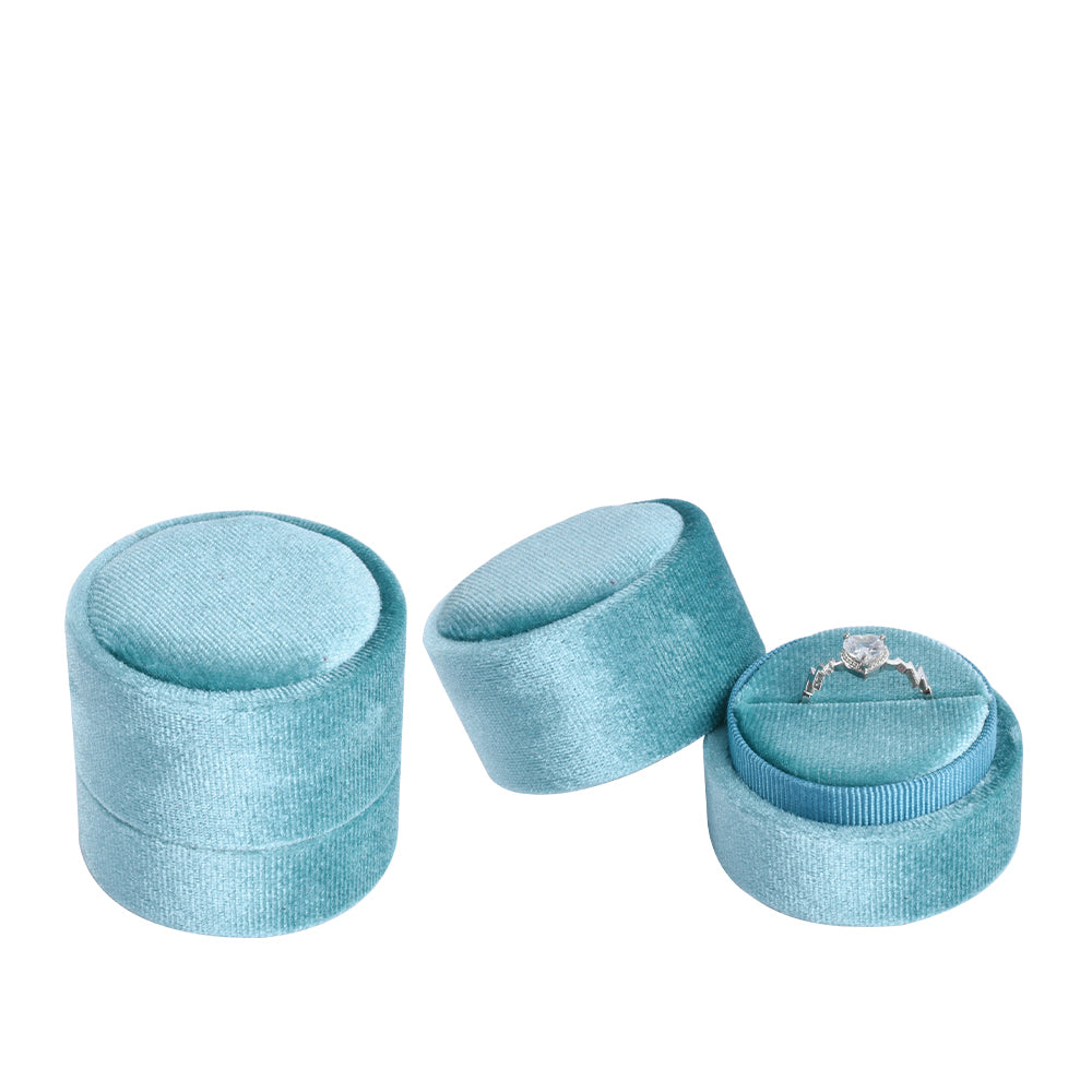 Light Blue Round Velvet Ring Box, product view 1