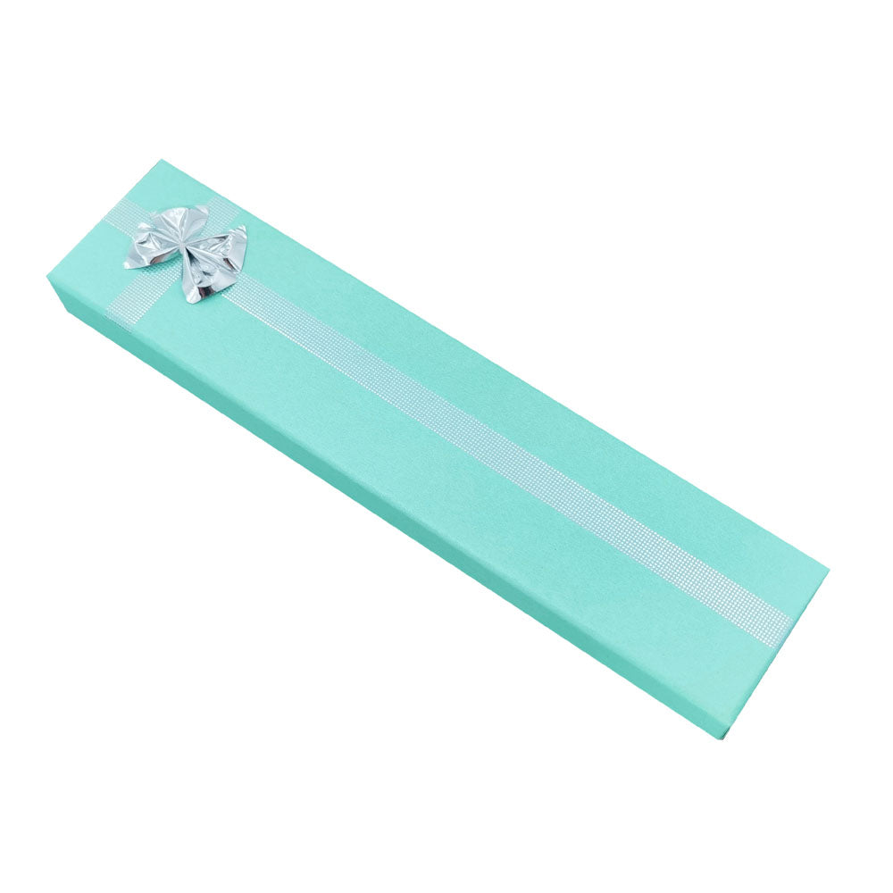 Lake Blue ribbon paper bracelet jewelry gift box, closed angle view