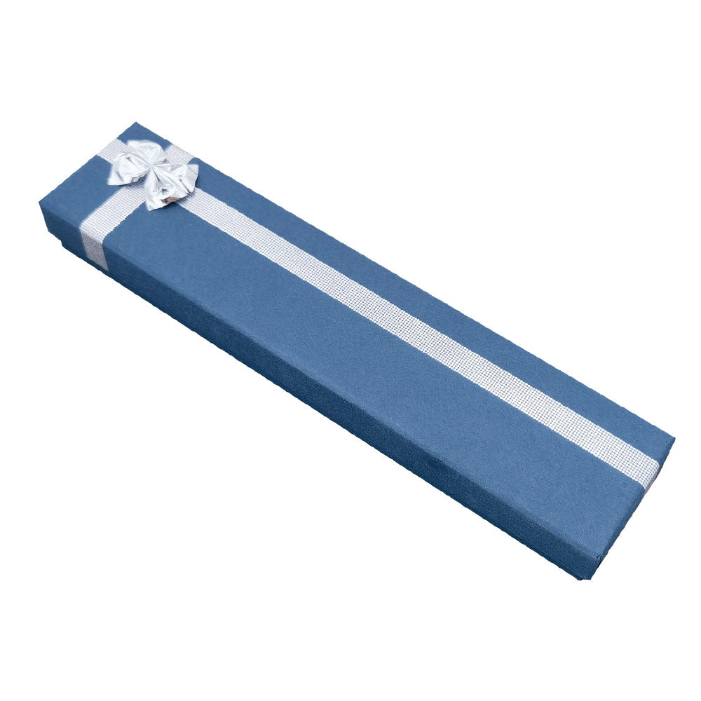 Navy Blue ribbon paper bracelet jewelry gift box, closed angle view