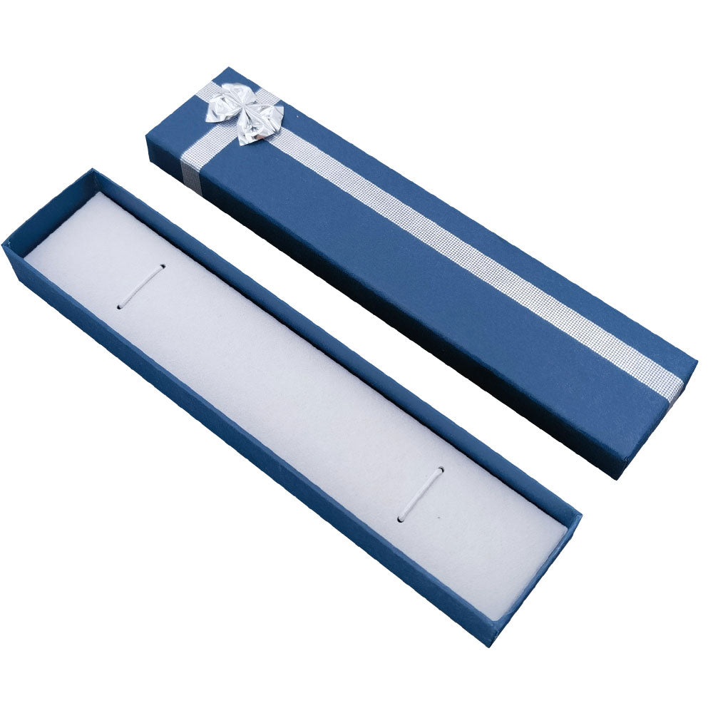 Navy Blue ribbon paper bracelet jewelry gift box, open interior view