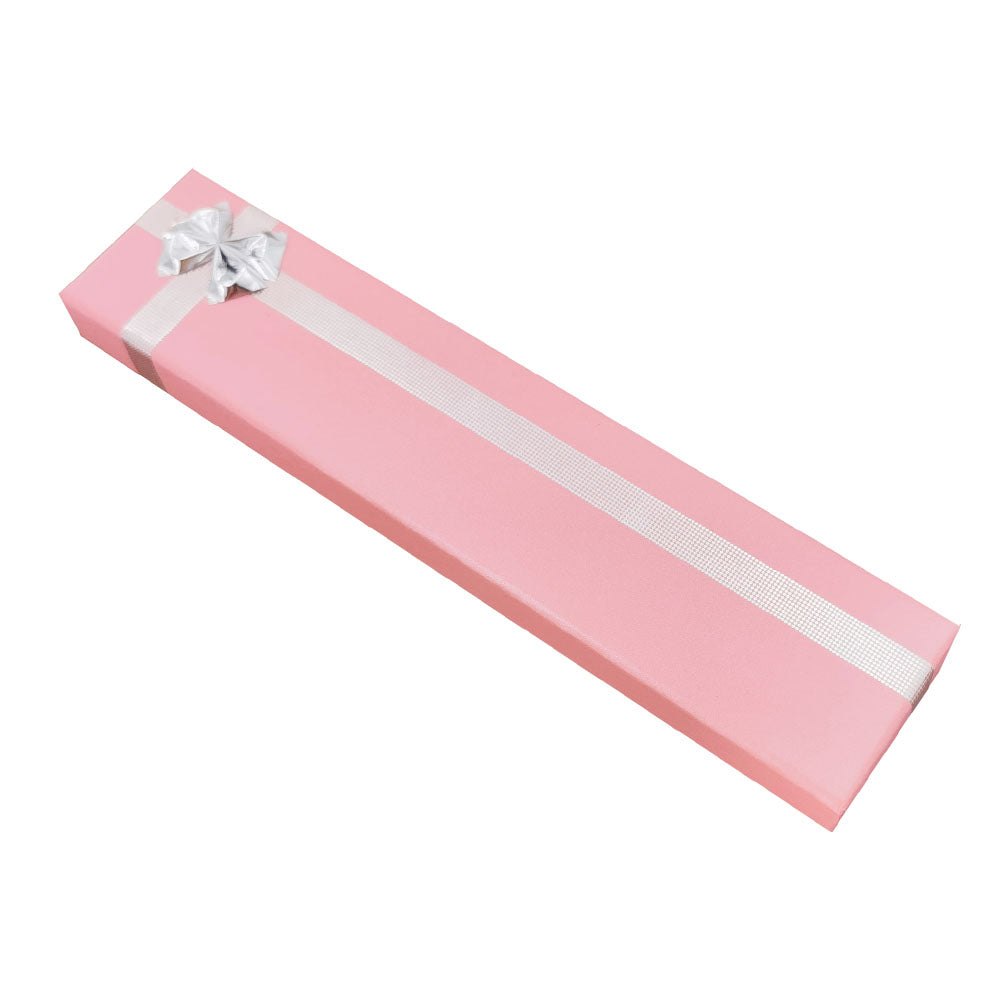 Pink ribbon paper bracelet jewelry gift box, closed angle view